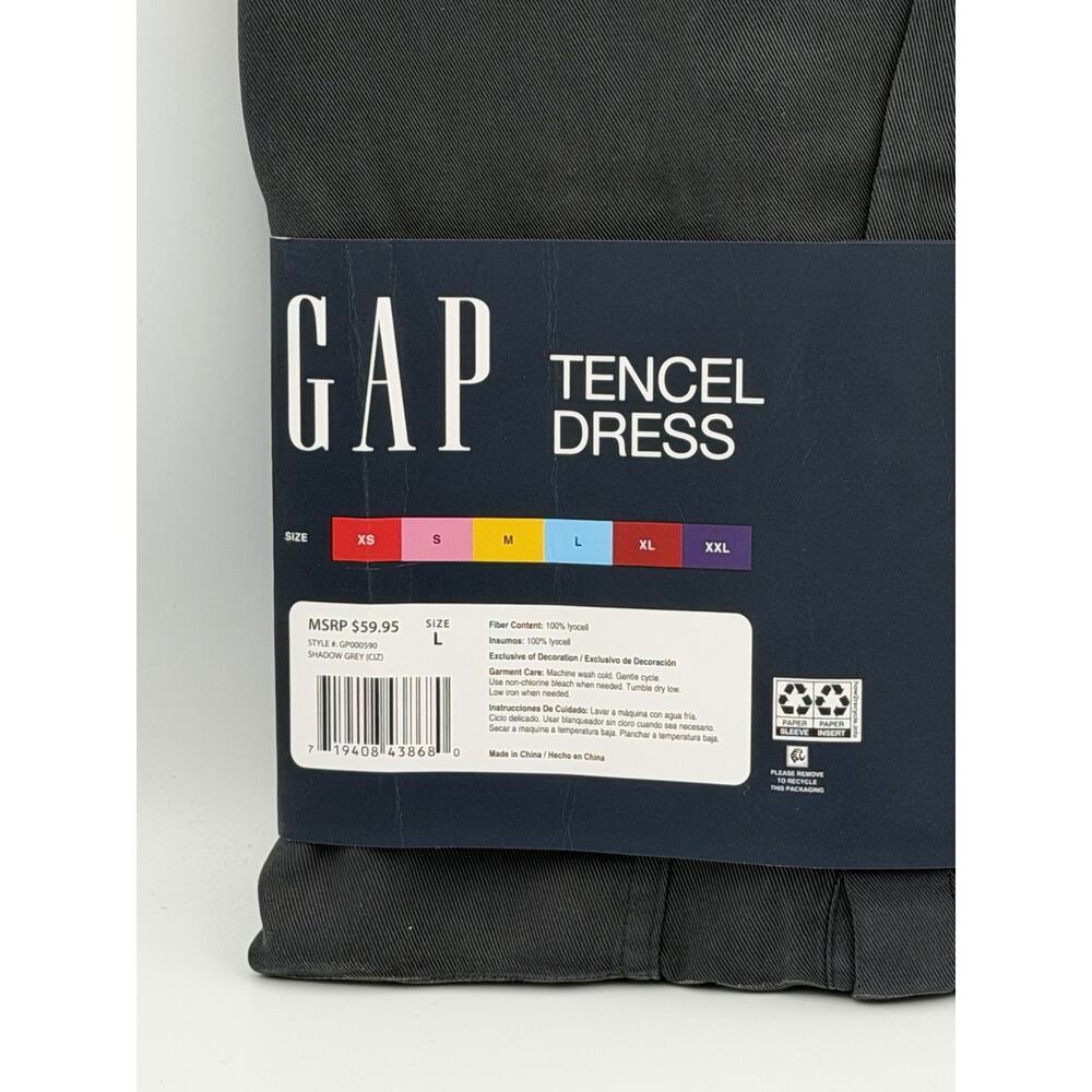 Gap Tencel Dress Women's L Shadow Gray Relaxed Fit Short Sleeve 100% Lyocell - Picture 4 of 4
